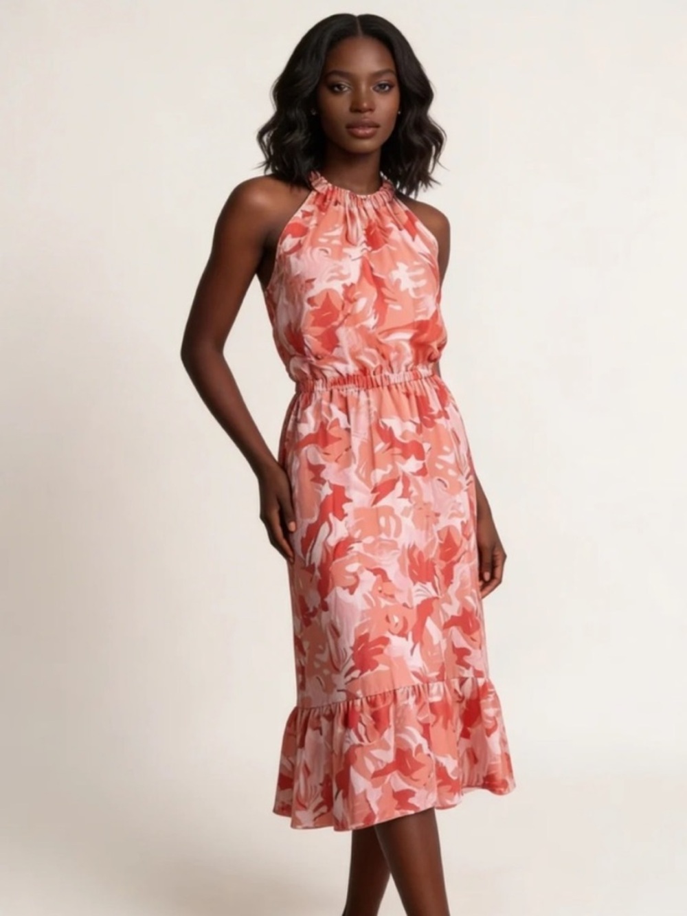 Orange Coral Peach halter dress size L NWOT